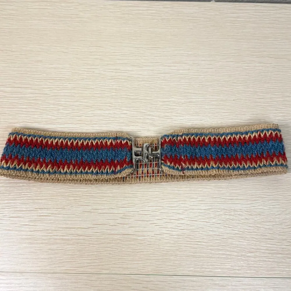 Vintage 70s Woven Chevron Stretch Belt Hippie Boho Coastal Cowgirl Retro XS S M